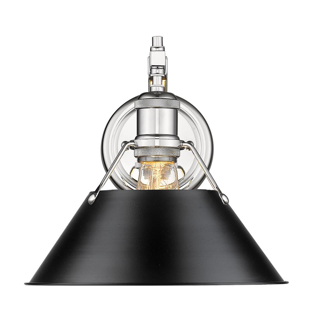 Golden Lighting 3306-1W CH-BLK Orwell CH 1 Light Wall Sconce in Chrome with Black Shade